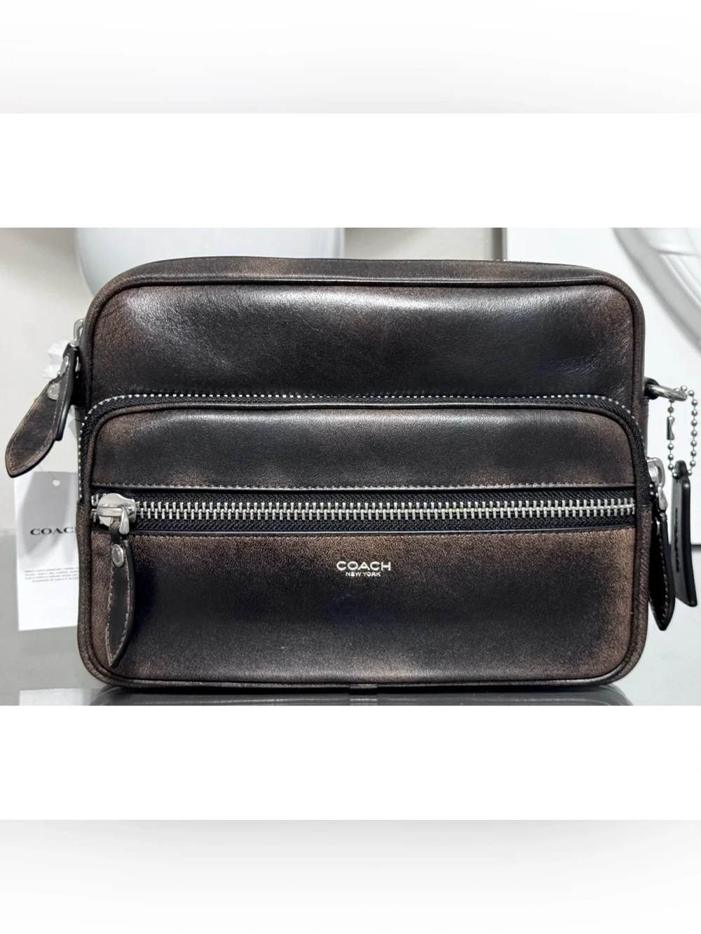 COACH Dakota Crossbody Bag In Loved Leather, BLACK/ LIGHT TAN